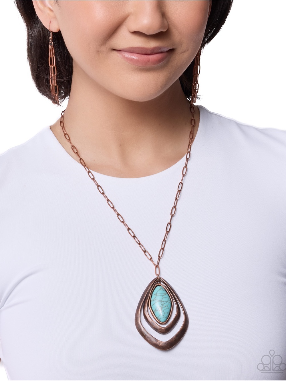 paparazzi Copper Turquoise Teardrop Layered Pendant Necklace